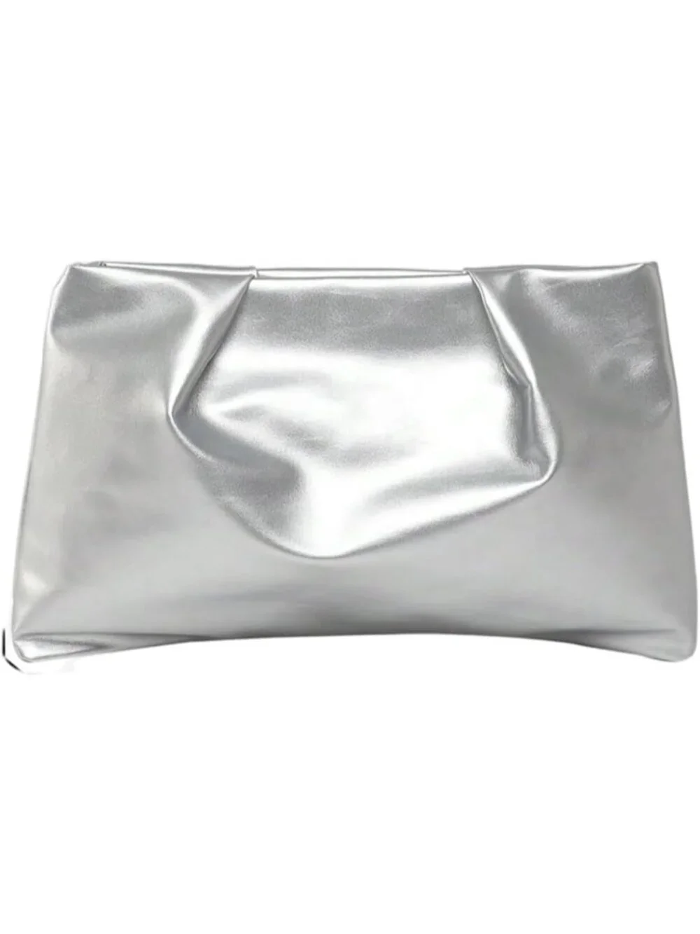 👜Women's Silver PU Leather Clutch Purses Small Zipper Elegant Ruched Handbag